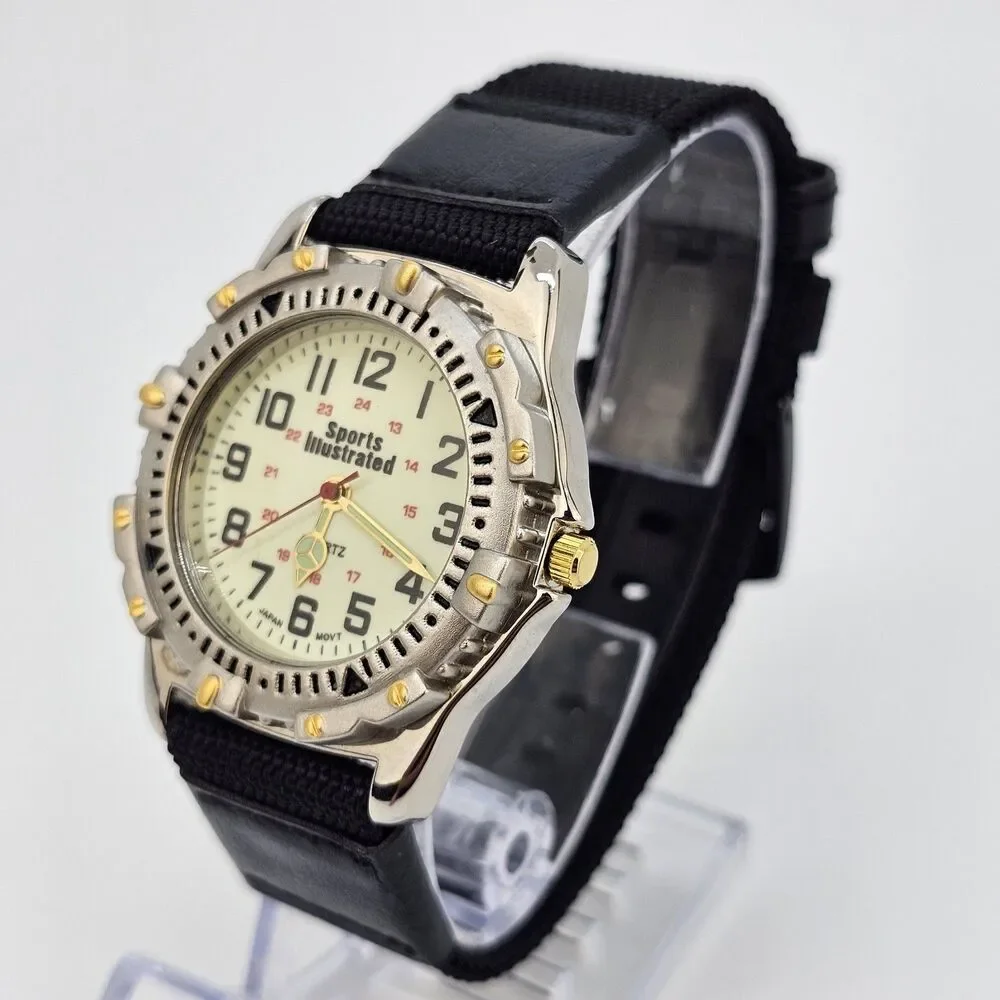 VTG Sports Illustrated Watch Men 38MM Yellow Dial New Black Canvas Bands Battery
